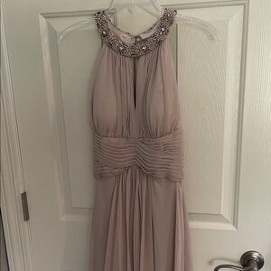 Eliza J Light Creamy Tan Neutral Beaded Neck Sleeveless Maxi Dress 4